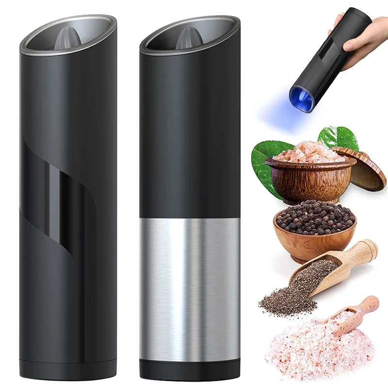 Gravity Electric Salt and Pepper Grinder Automatic Battery Pepper Mill Large Capacity Adjustable Coarseness with LED Light