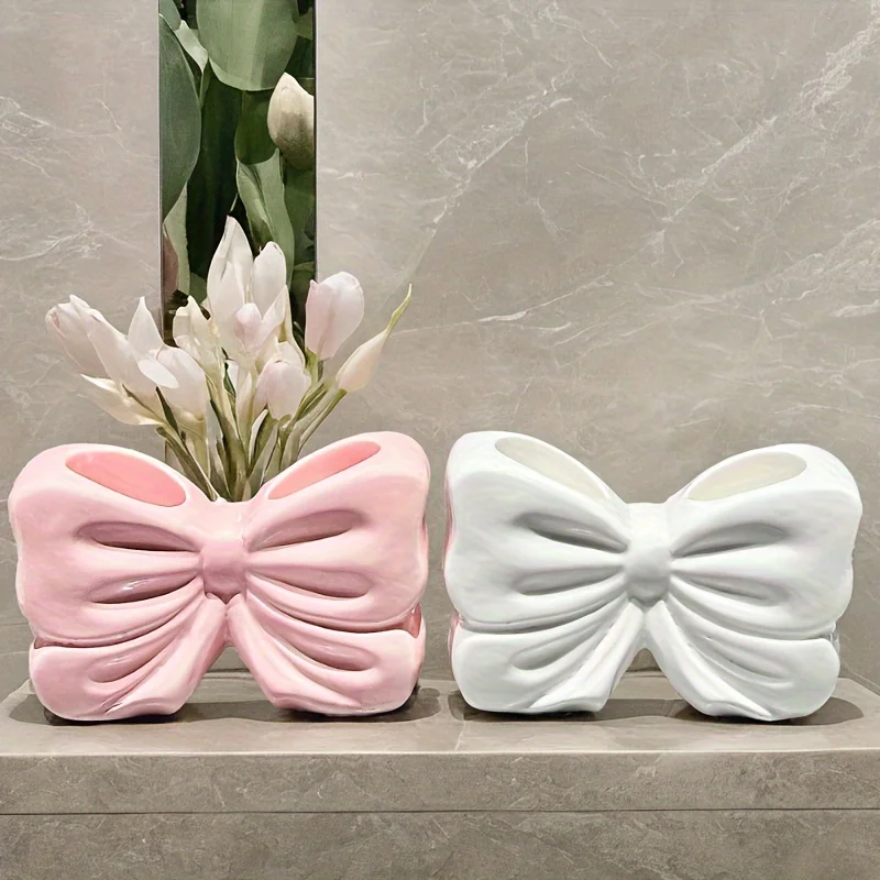 1- Charming Bowknot Ceramic Toothbrush Holder-Portable,No-Drill Bathroom Organizer for Toothbrushes&Toothpaste,for Return School