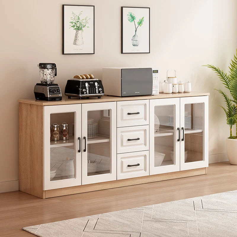 

Classic Glass Kitchen Storage Cabinet Simple Solid Wood Kitchen Storage Cabinet Display Modern Meuble Rangement Furniture Home