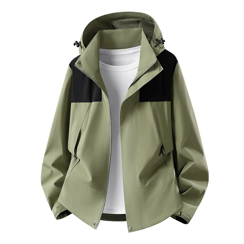 Men Women Waterproof Windproof Hiking Jackets Unisex Hooded Outdoor Shell Jacket Removable Hood Loose Fit Camping Travel