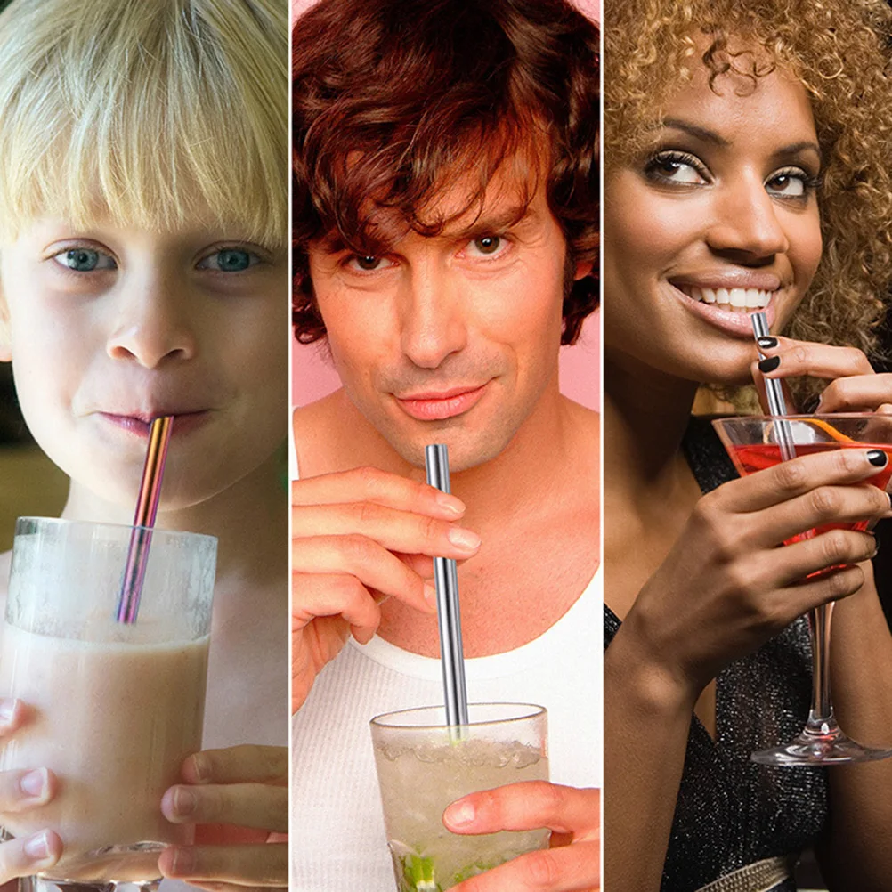 

4Pcs Stainless Steel Straw Set Washable Reusable Straws for Cocktails Shakes Ice Cream Sundaes Outdoor Party Use Purple