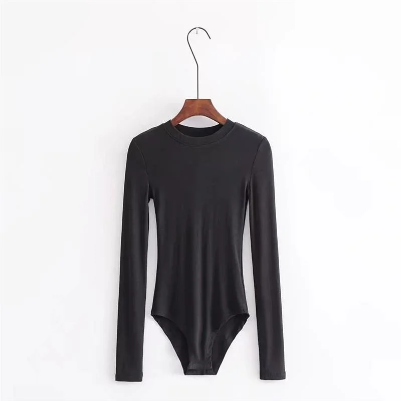 and American European Style Spring and Autumn New round Neck Solid Color Long-Sleeved Tight T-shirt Women's Slim Fit Slimming