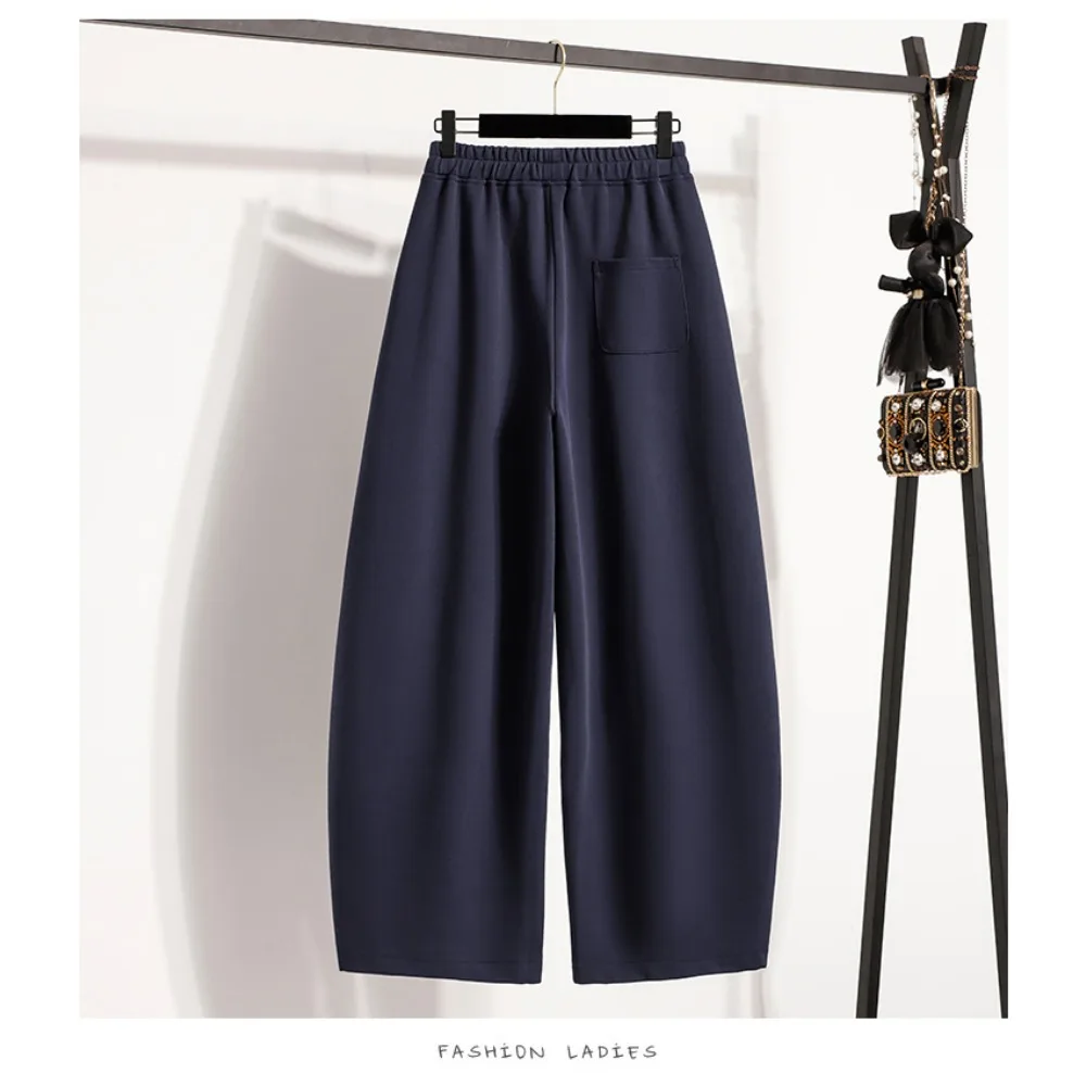 عارضة عالية الخصر جيوب أنيقة الصلبة أنبوب كامل طول السراويل الكورية أساسيات الموضة الخريف زائد حجم الملابس