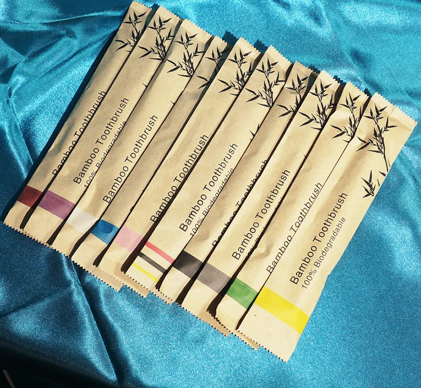 Adults & Kids Health Low Carbon Environmental Protection Bamboo Charcoal Toothbrush Biodegradable Bamboo Toothbrush 12Pcs