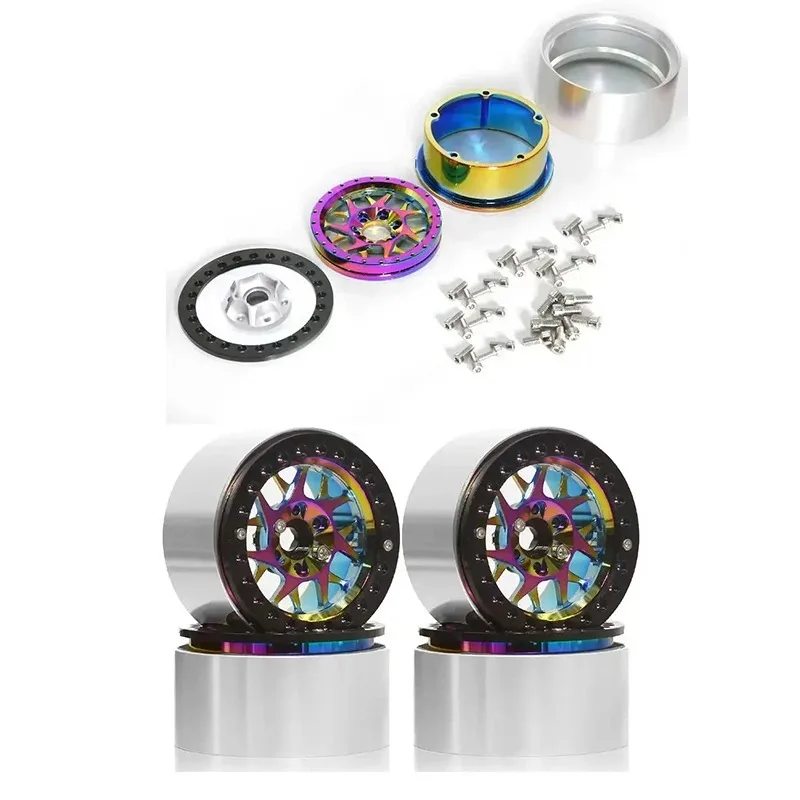

4pcs Rainbow 1.9/2.2 Beadlock Wheel Rim Colorful Aluminum Wheels for 1/10 RC Crawler SCX10 TRX4 TRX6 Gen8