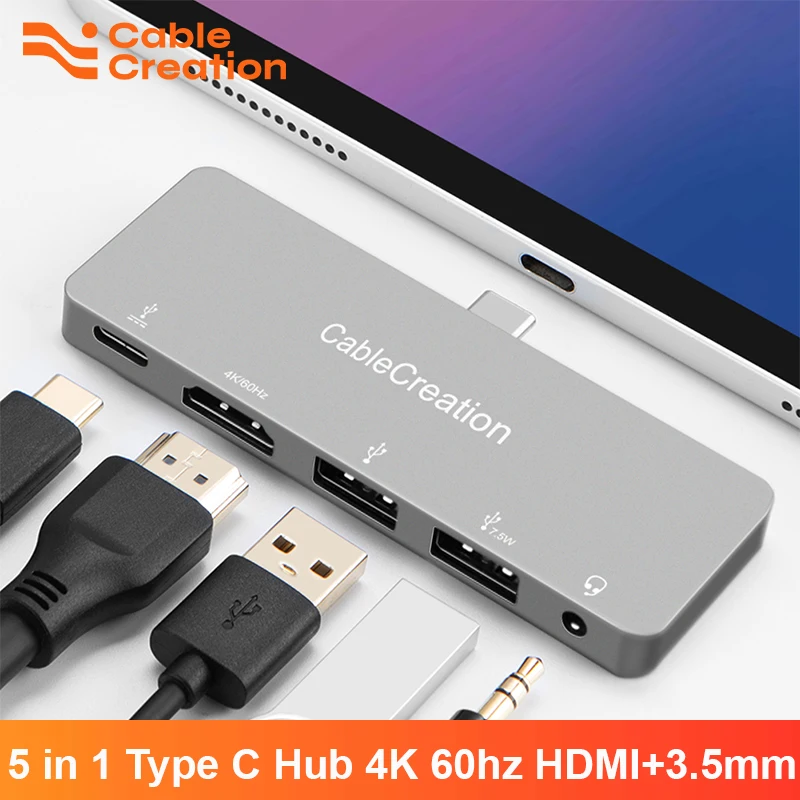 CableCreation iPad Pro USB C Hub Type C to HDMI 4K 60Hz USB3.0 PD100W 3.5mm Jack USB C Dock Adapter for Macbook iPad 2020 HUAWEI