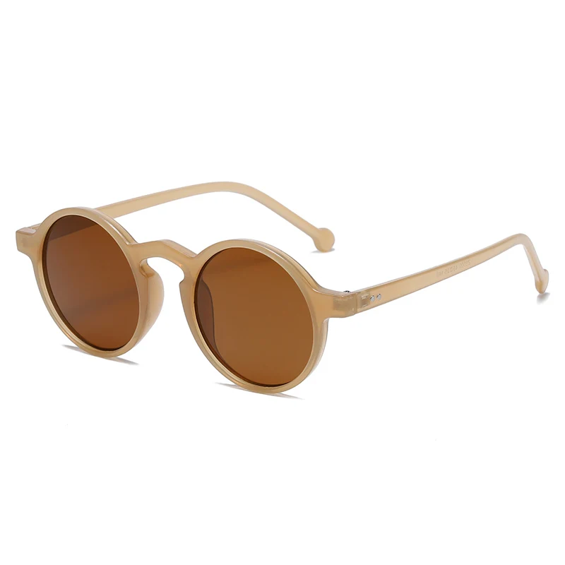 Small Round Sunglasses Women Vintage Brand Designer Brown Sun Glasses Round Frame Rivet Shades Female Ladies UV400