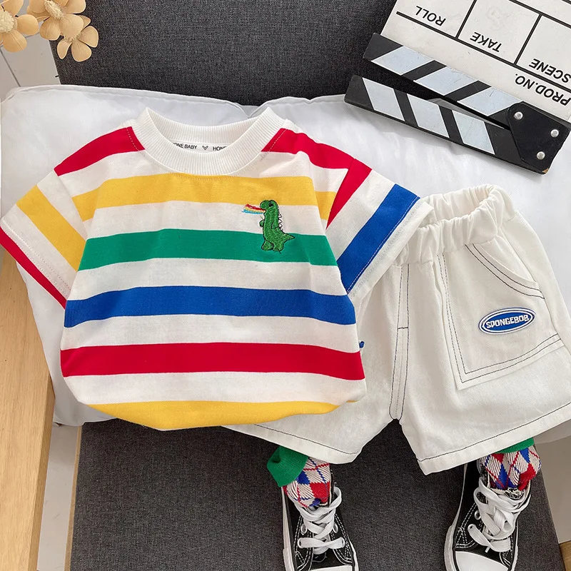 

Boys' Summer Short-Sleeved Shorts Suit New Western Style Boys' Baby Clothes Trendy Children's Handsome Two-Piece Suit