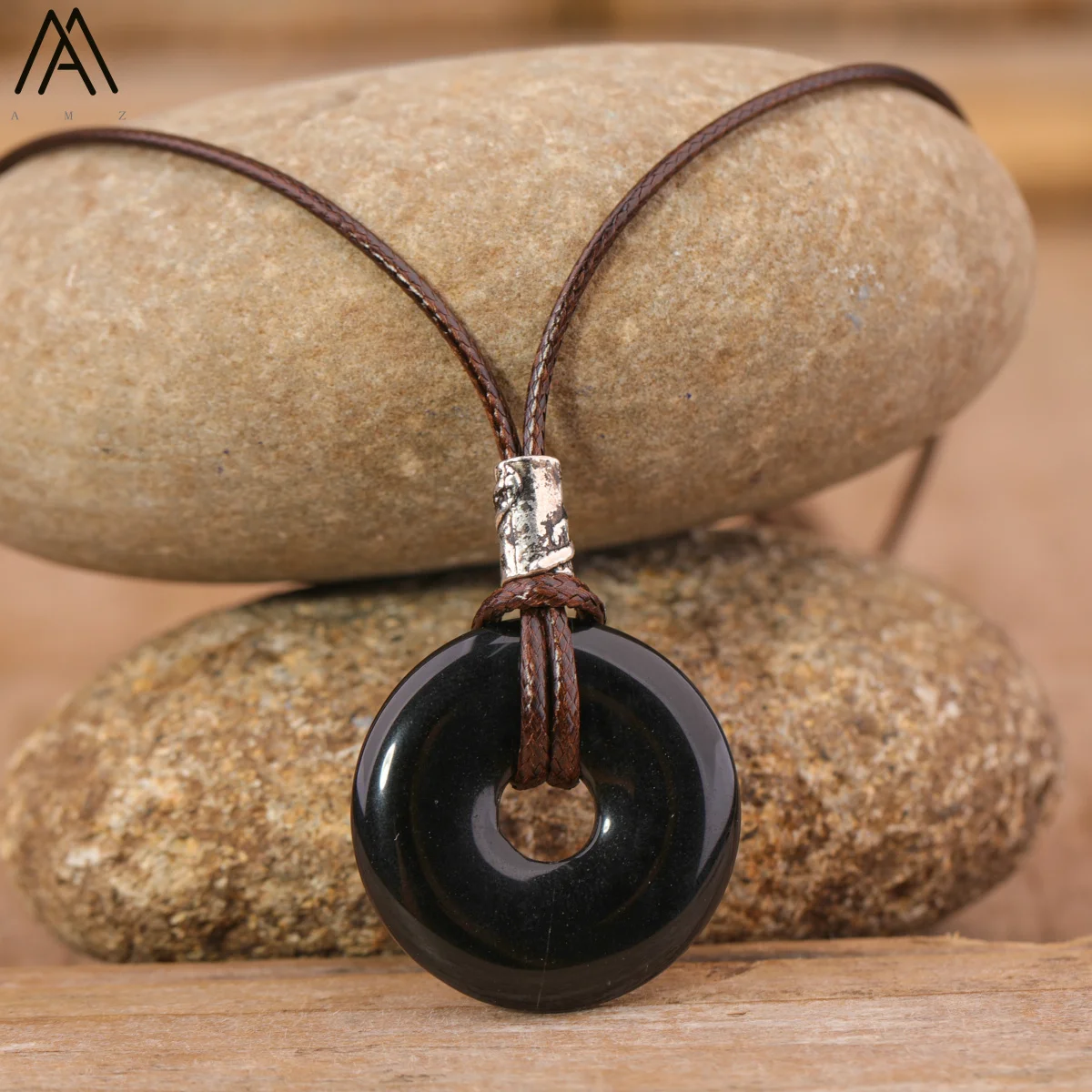 Healing Donut Kristall Anhänger Halskette Für Frauen Natürliche Amethyst Lapis Tiger Auge Stein Leder Halskette Mode Schmuck Bijoux – Detail 10