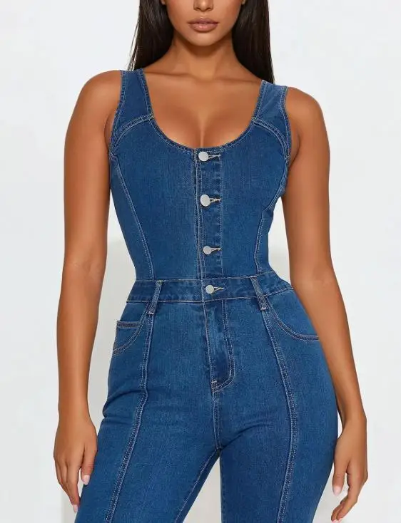 Women's Jumpsuit Fashion Casual Sexy Shoulder Strap Denim Jumpsuit Flared Pants Street Fashion Retro Casual Elegant Jumpsuit