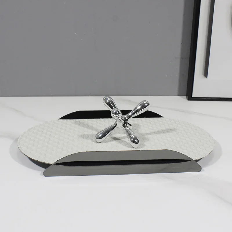 صينية معدنية جلدية منقوشة فاخرة وبسيطة ومبتكرة، غرفة نموذجية لغرفة المعيشة وغرفة الطعام والقهوة #3