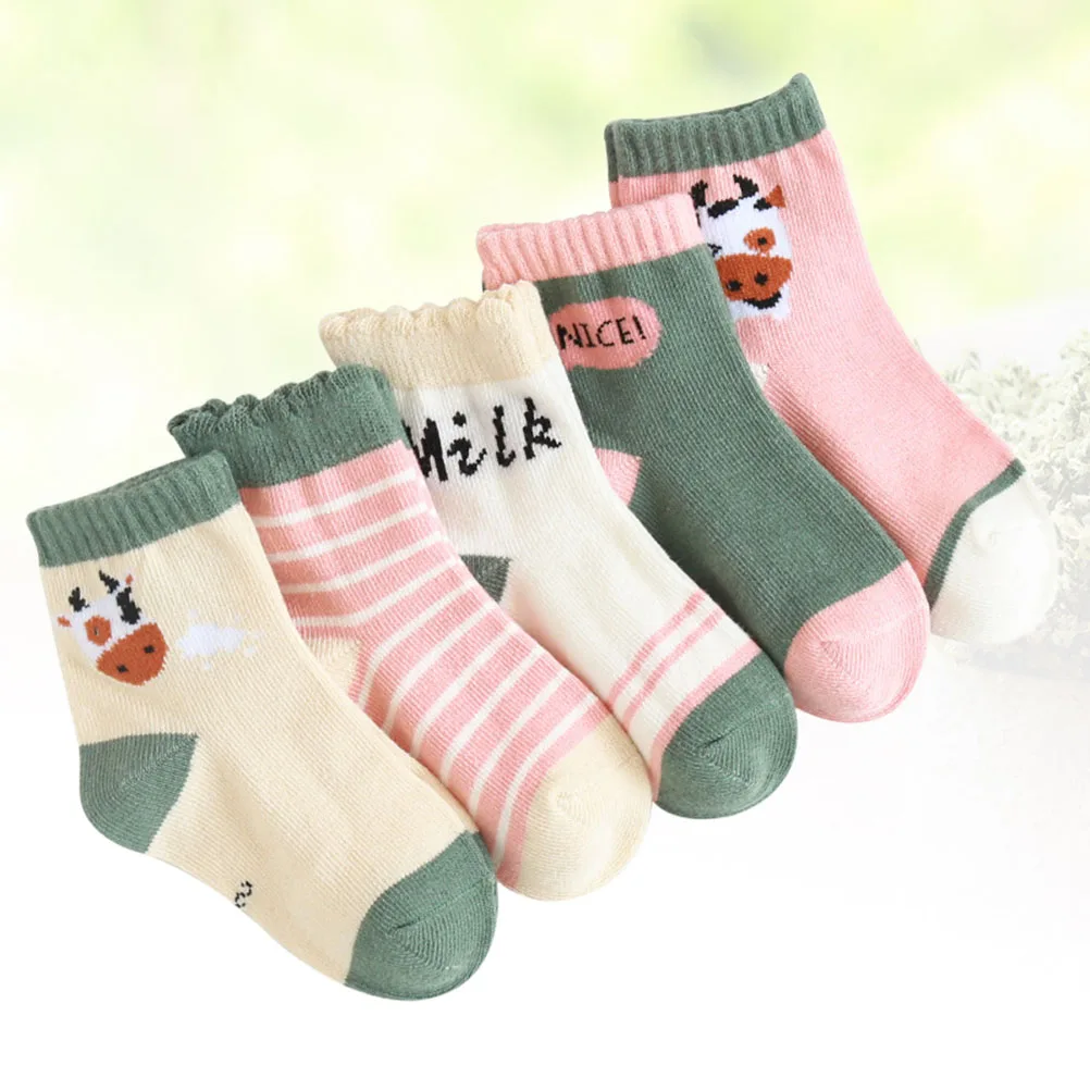 

5 Pairs Cotton Socks High Quality Tube Stockings Sweat Absorption Breathability Non Slip Bottom Elastic Design Matching