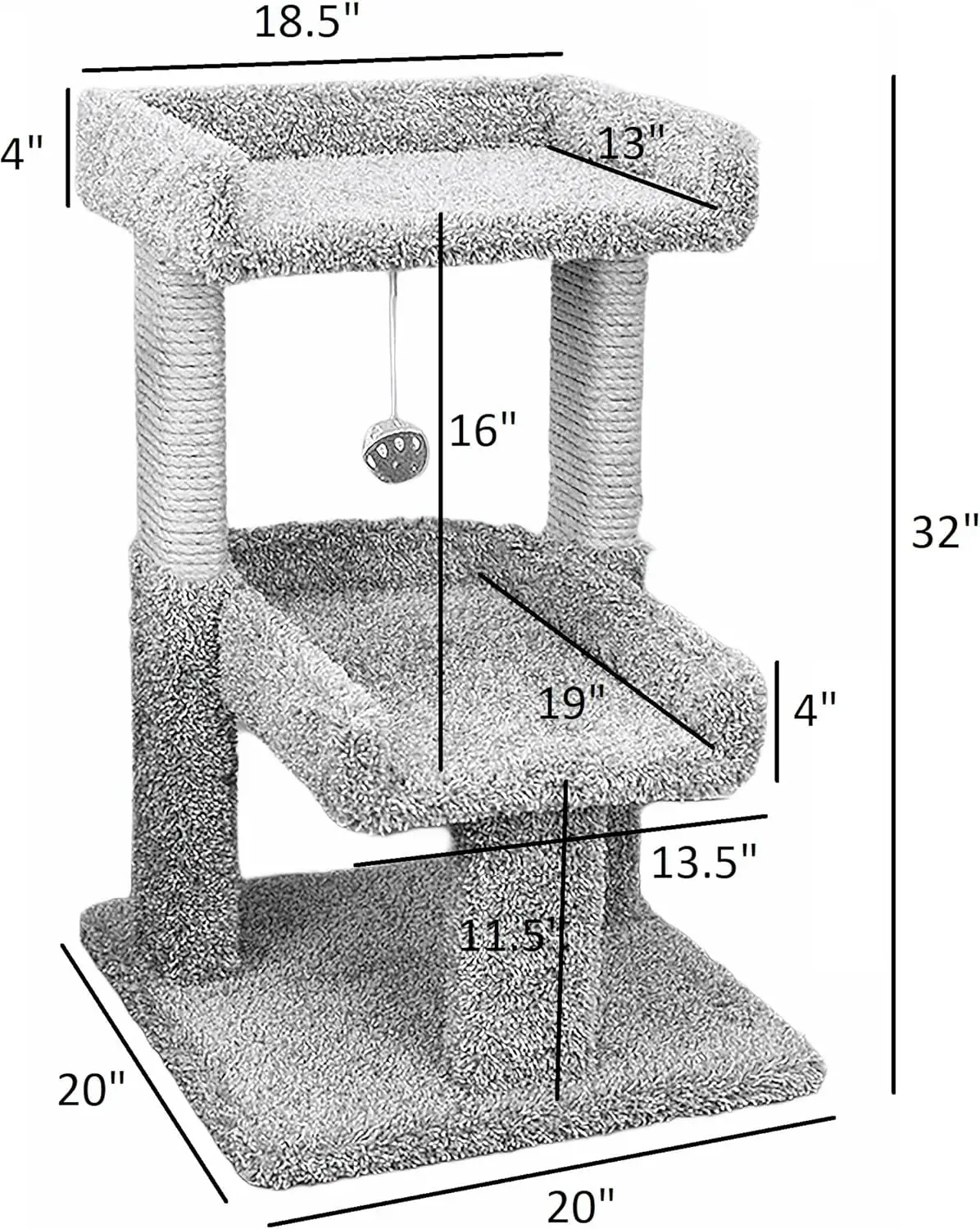 Indoor Use, Wood, Not Specified, Large Play Perch for Cats