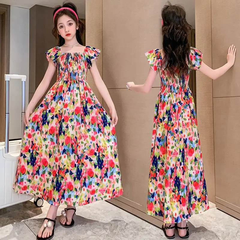 

Dress for Kids Teenager Girls Clothes 2024 New Summer Princess Dresses Beach Kids Dress for Children Clothing 5-16Y