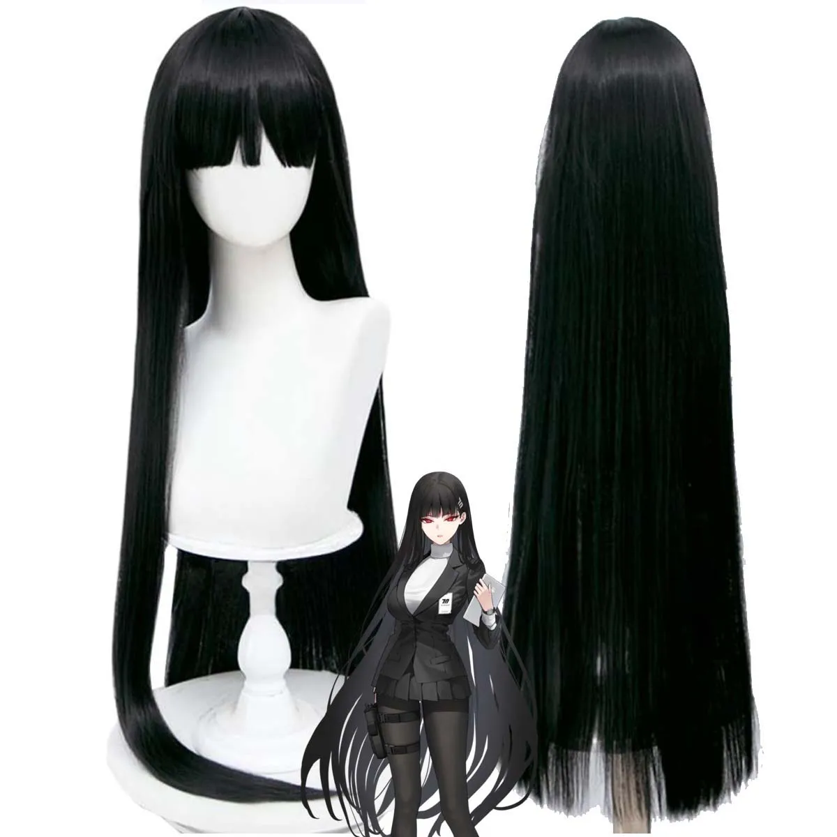 

Women alloween Props Blue Archive Buruaka Rine Katsuki Cosplay Long Black Straight Wig