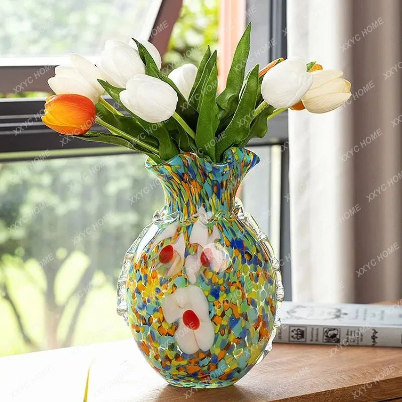 

LModern light luxury dazzling glass vase ornaments living room flower arrangement decorations