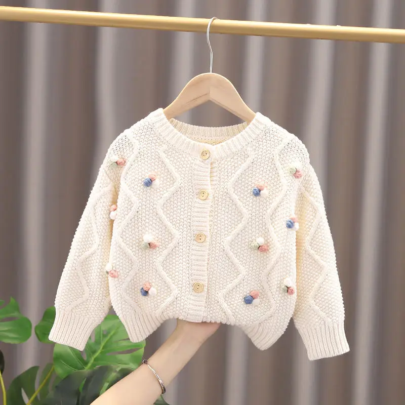 Kids Baby Autumn Winter Girls Full Sleeve Single-breated Top Outwear Toddler Children Knitting Clothes Flocking Sweater 2 9 10T