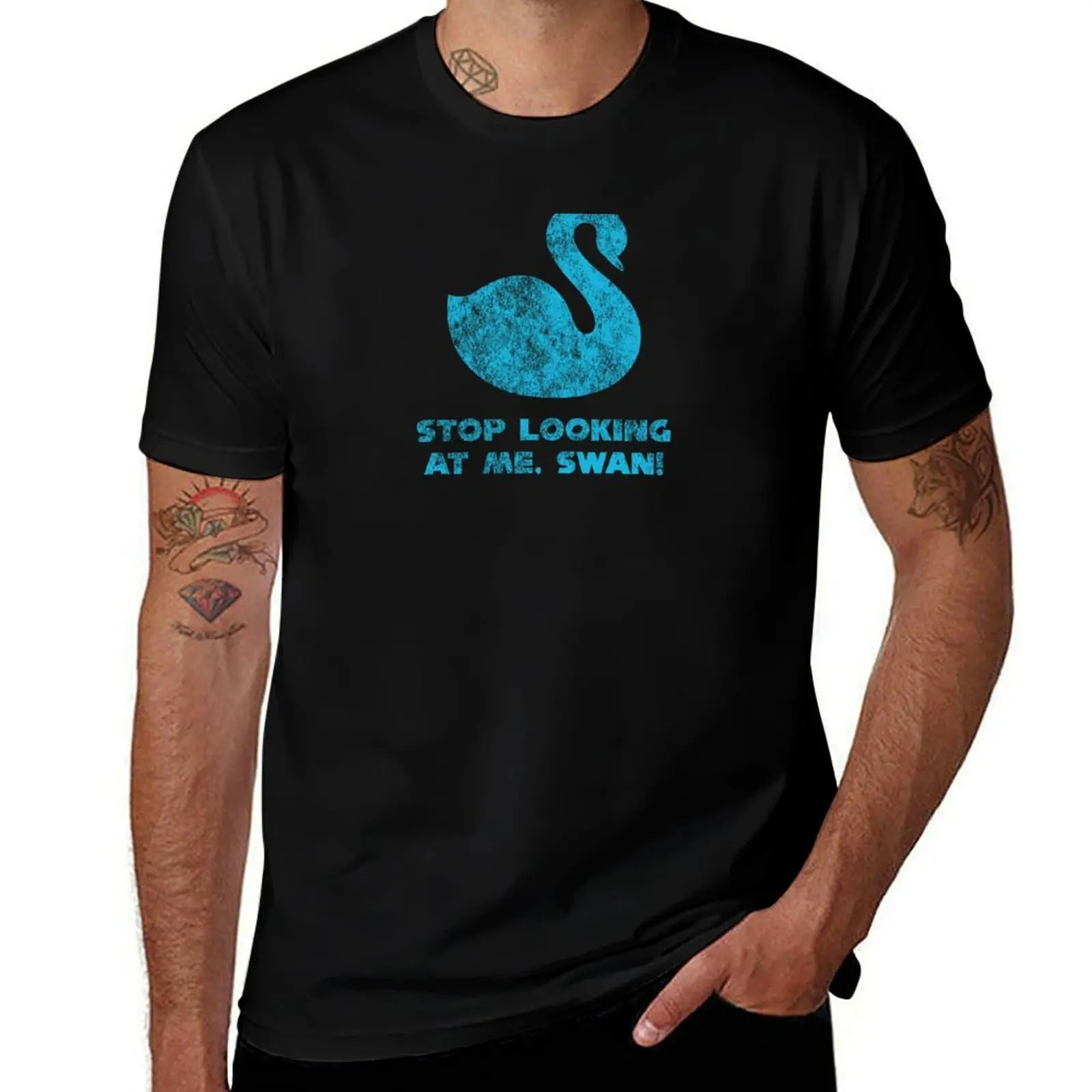 Stop Looking At Me, Swan! | Billy Madison Distressed Swan Design T-Shirt Work Short Sleeve Cotton Top T-Shirt