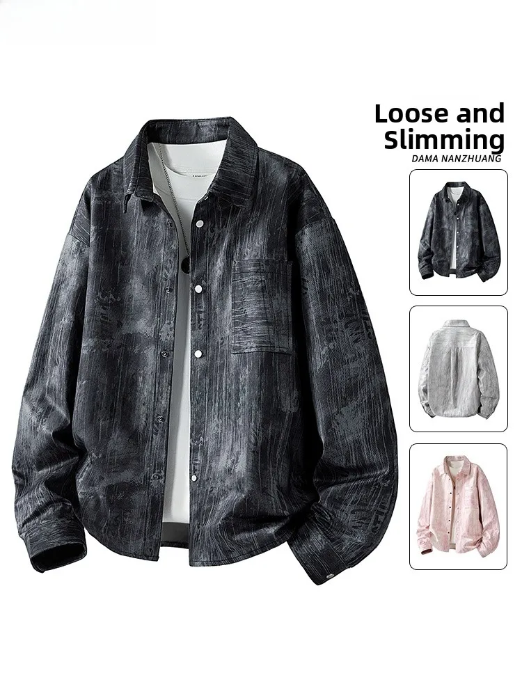 

Casual Long Sve Tie Dye irt Men's Loose Fit Large Size Collar Hong Kong Sle Spring Autumn Faion Brand Casual irt