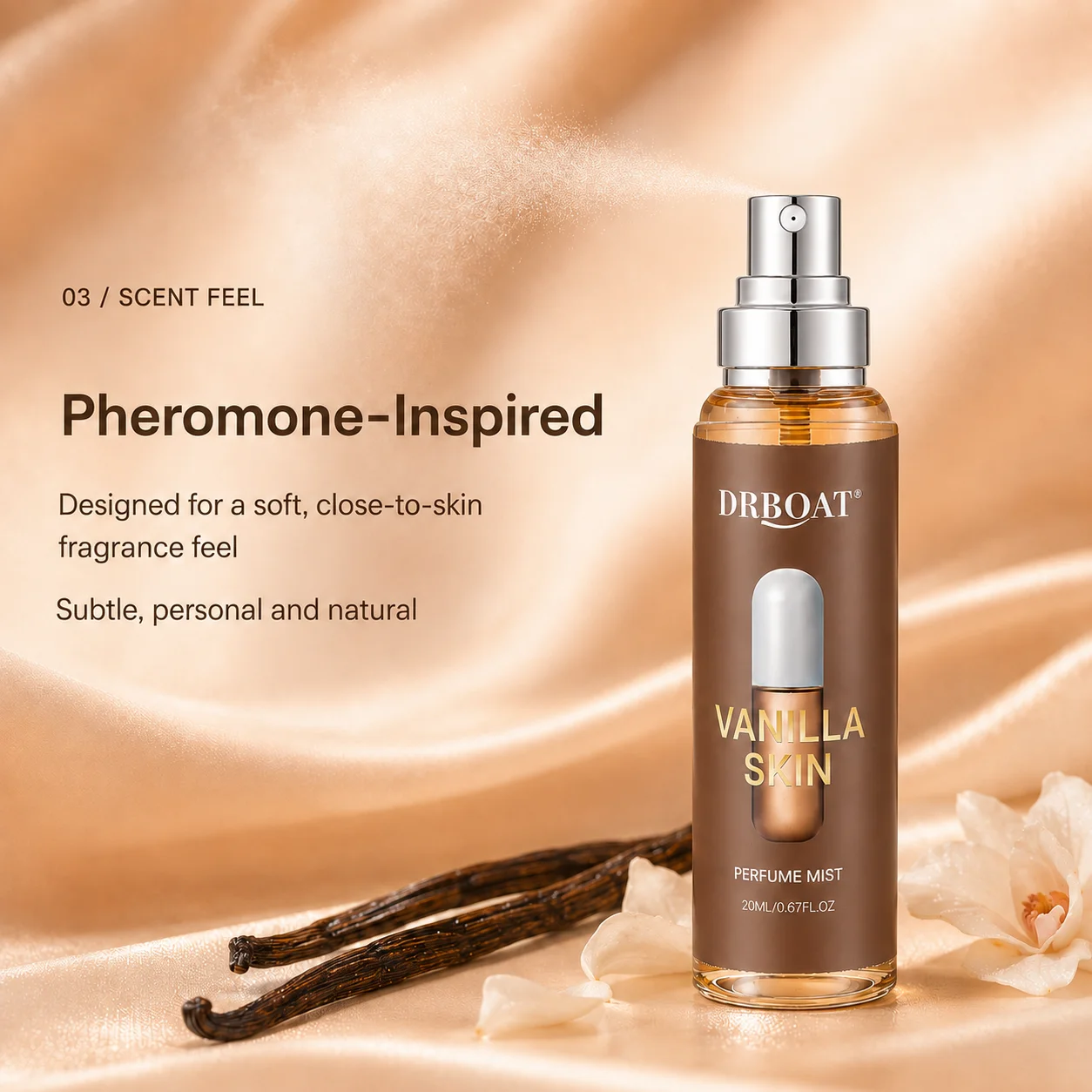 20ml Vanilla Skin Body Mist, Hair and Body Perfume for Women，Pheromone Mist, Fresh Vanilla Notes Eau De Toilette Fruity Notes