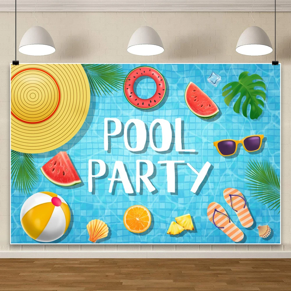 خلفية تصوير لحفلات حمام السباحة الصيفية على شاطئ البحر، خلفية عيد ميلاد سعيد، لافتة تزيين منطقة التصوير، دعائم استوديو الصور