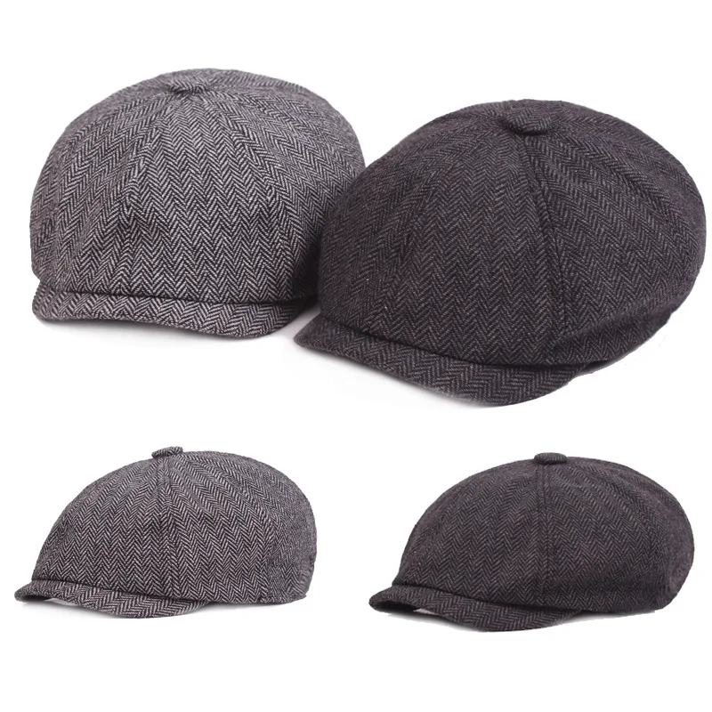 Winter Katoenen Vader Vintage Baret Hoed Mannen Regisseur Schilder Hoed Krantenjongen Pet Visgraat Achthoekige Caps Petten Hot