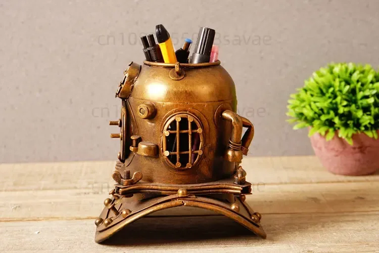 Iron Model Decoration Steampunk Diving Helmet Pen Holder Artistic Sense Soft Furnishings Personality Creative