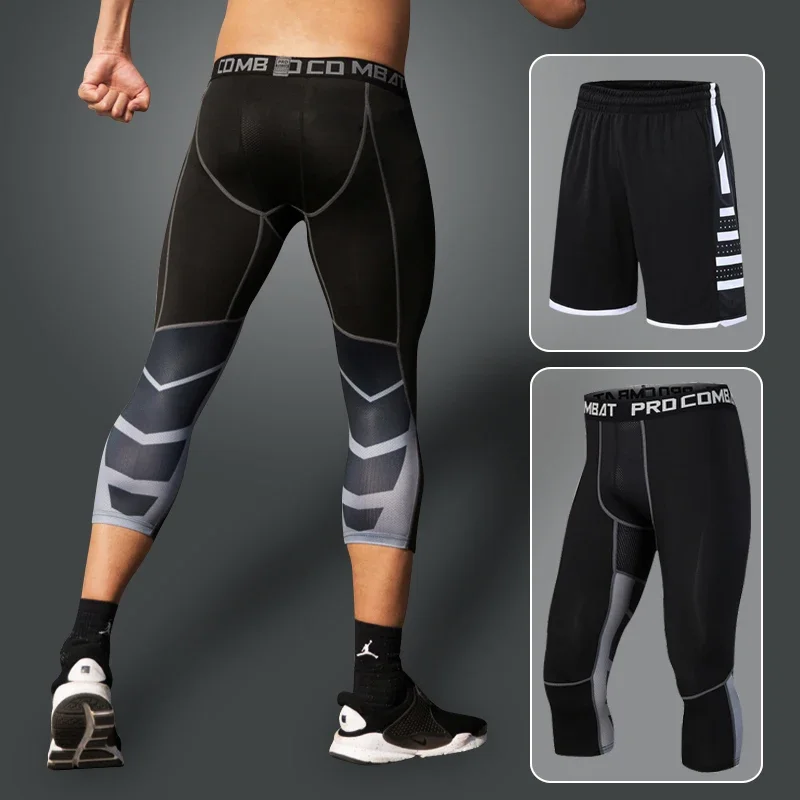 Mens Running Compression Sportswear Gym Jogging Leggings Basketball Football Shorts Fitness Tight Pants Outdoor Sport Sweatpants