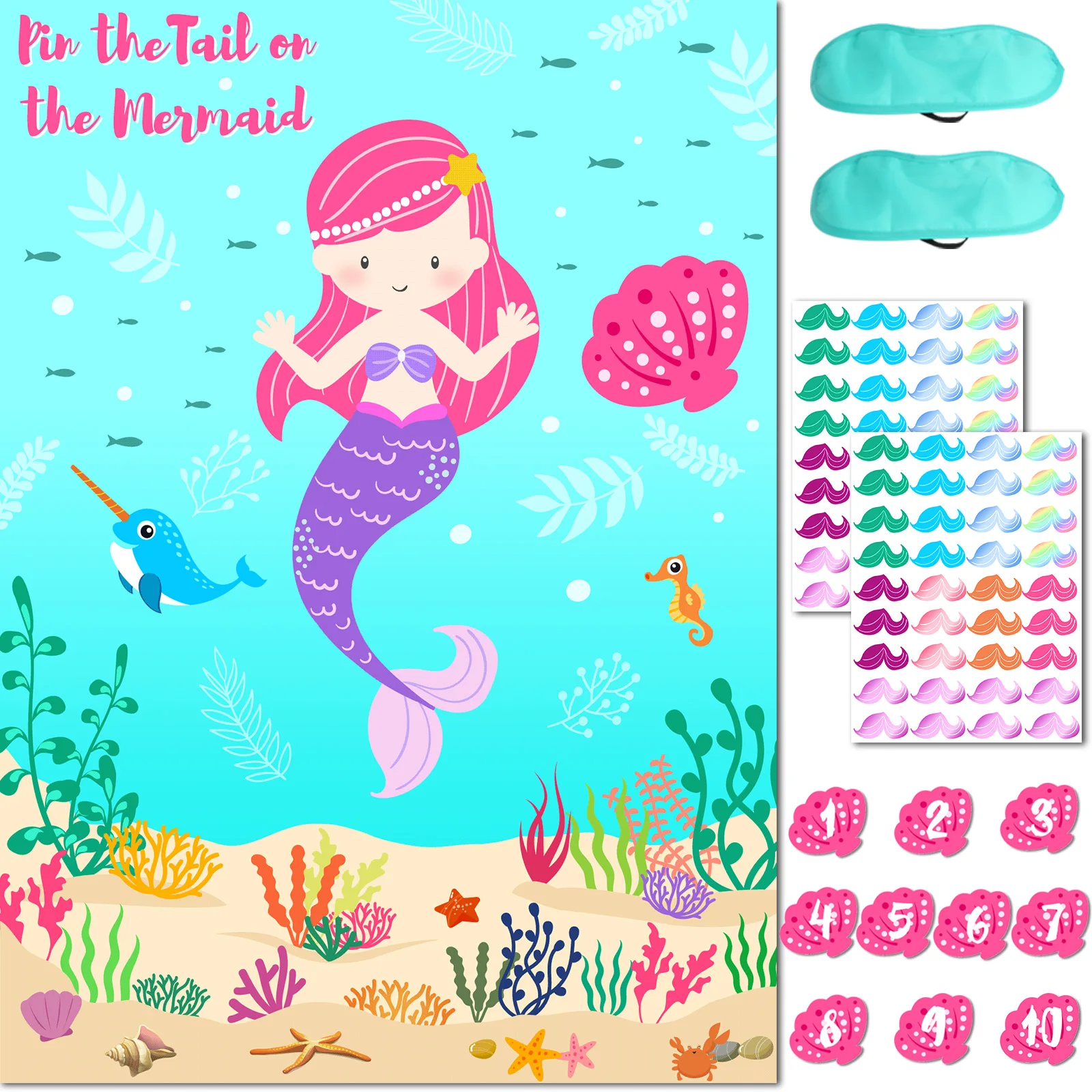 OurWarm Pin the Tail on the Mermaid Party Game for Kids  36 Reusable Tails for Kids Birthday Decorations Mermaid Party Supplies