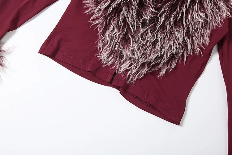Weird Puss Herbst Neuer Stil 2-teiliges Set Damen Plüsch-Patchwork Tief Ausgeschnittenes Langarm-Crop-Top + Minirock Sexy Modische Outfits – Detail 9