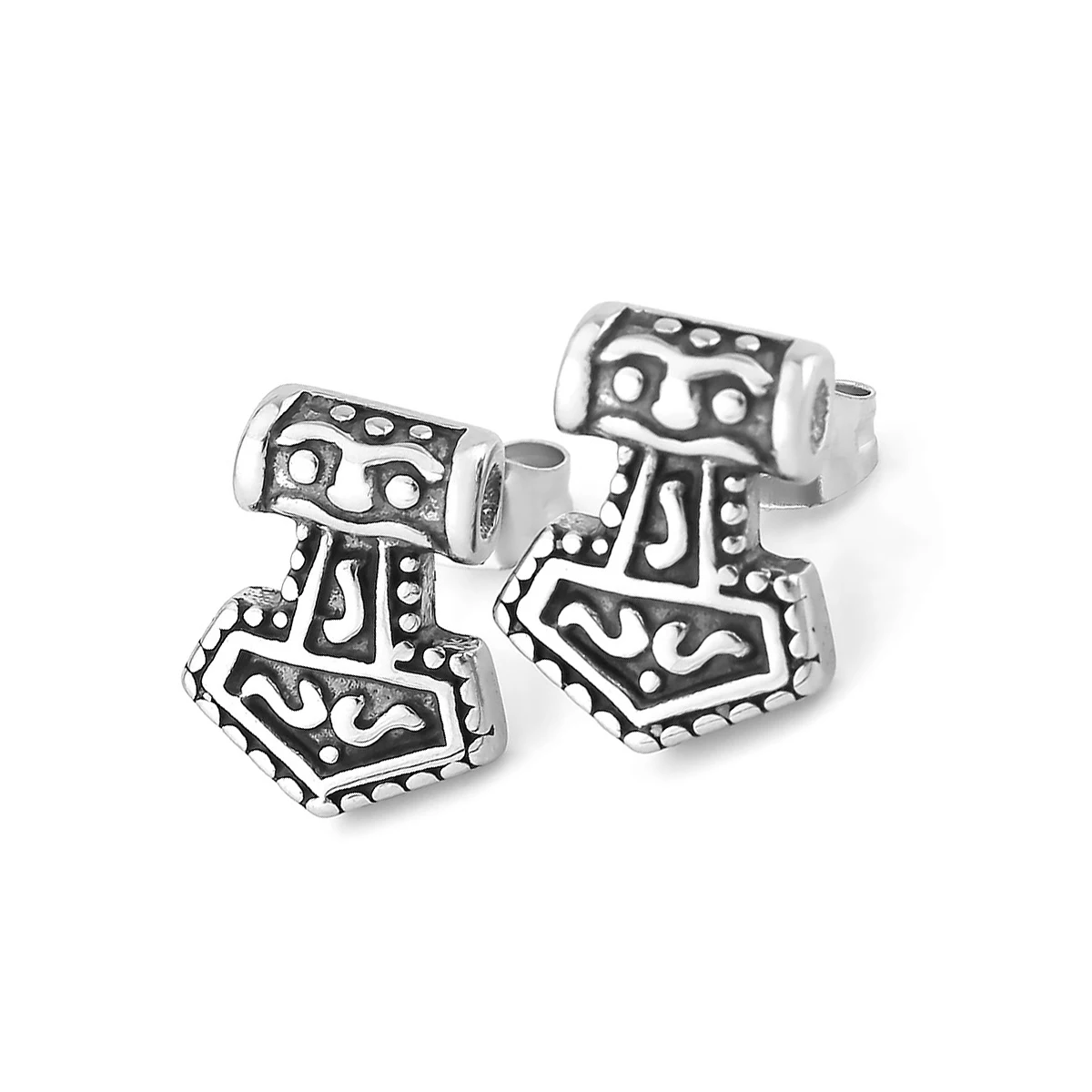 Nordic Vikings Anchor Stud Earrings For Men Stainless Steel Odin Thor\'s Hammer Amulet Accessories Vintage Fashion Jewelry Gift