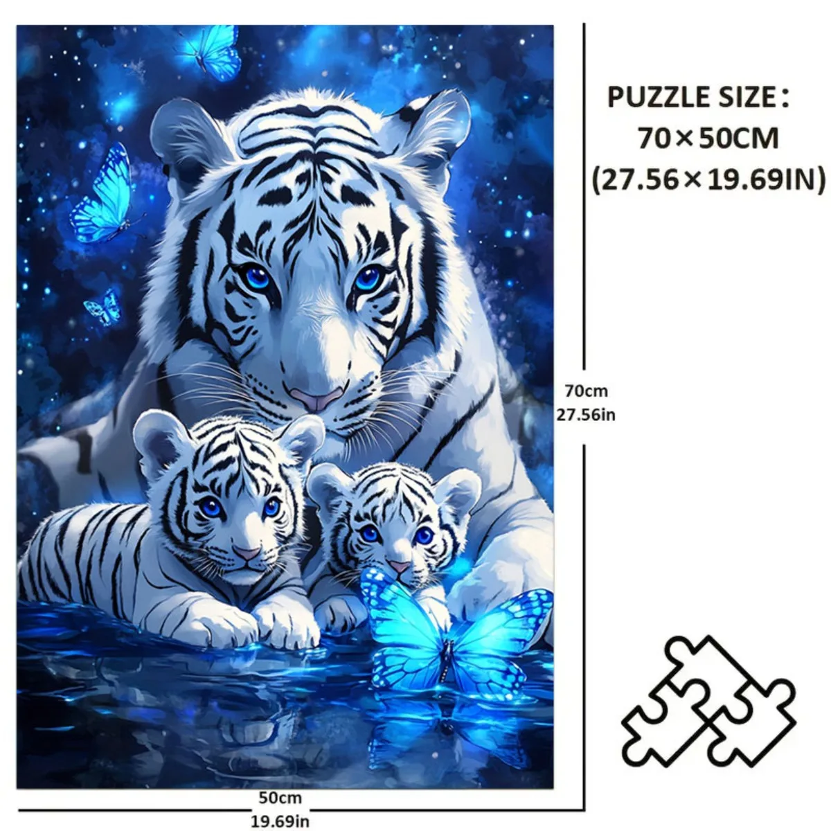 A 1, 000pcs of Puzzleshalloween Decorative Puzzle for Living Room White Tiger Family Design Blue Glow Effect 1000pcs Jigsaw Pu view 2