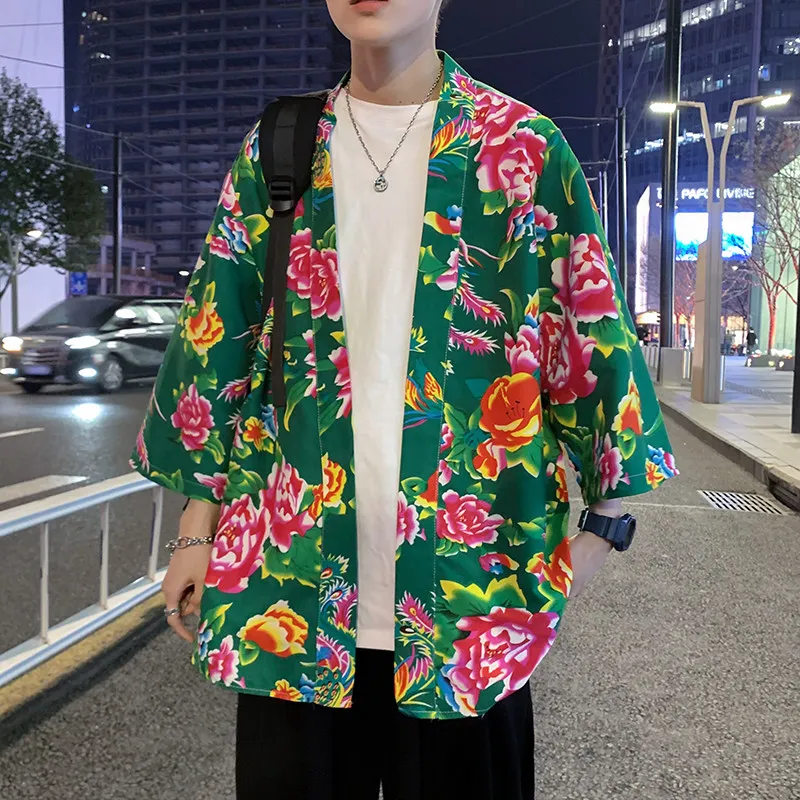 

C1805 Мужской повседневный кардиган в китайском стиле в этническом стиле северо-восточном стиле с большим цветком пиона и большим цветком, шаль, куртка Hanfu Tide