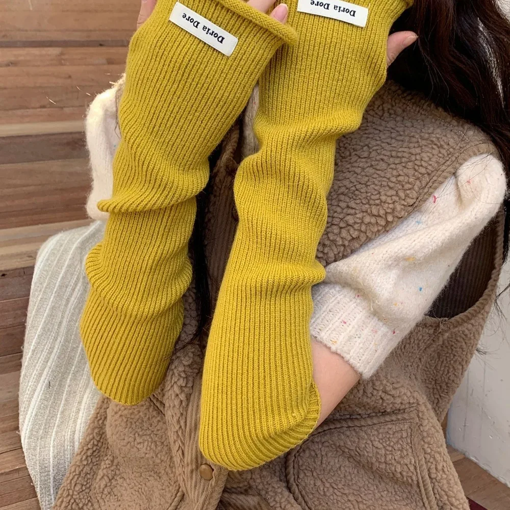 Korean Style Knitted Warm Sleeves Solid Color Hole Long Fingerless Sleeves Y2k Elastic Warm Arm Covers Streetwear