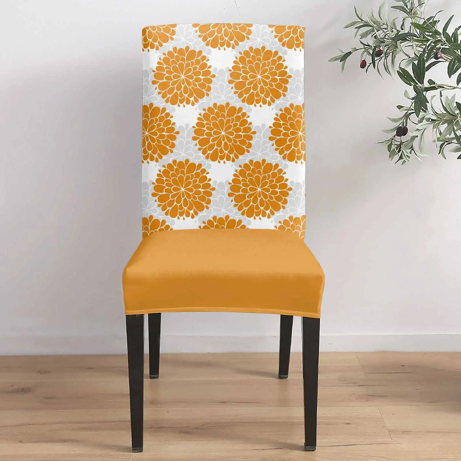 

Vintage Orange Dahlia Flower 4/6/8PCS Spandex Elastic Chair Case For Wedding Hotel Banquet Dining Room