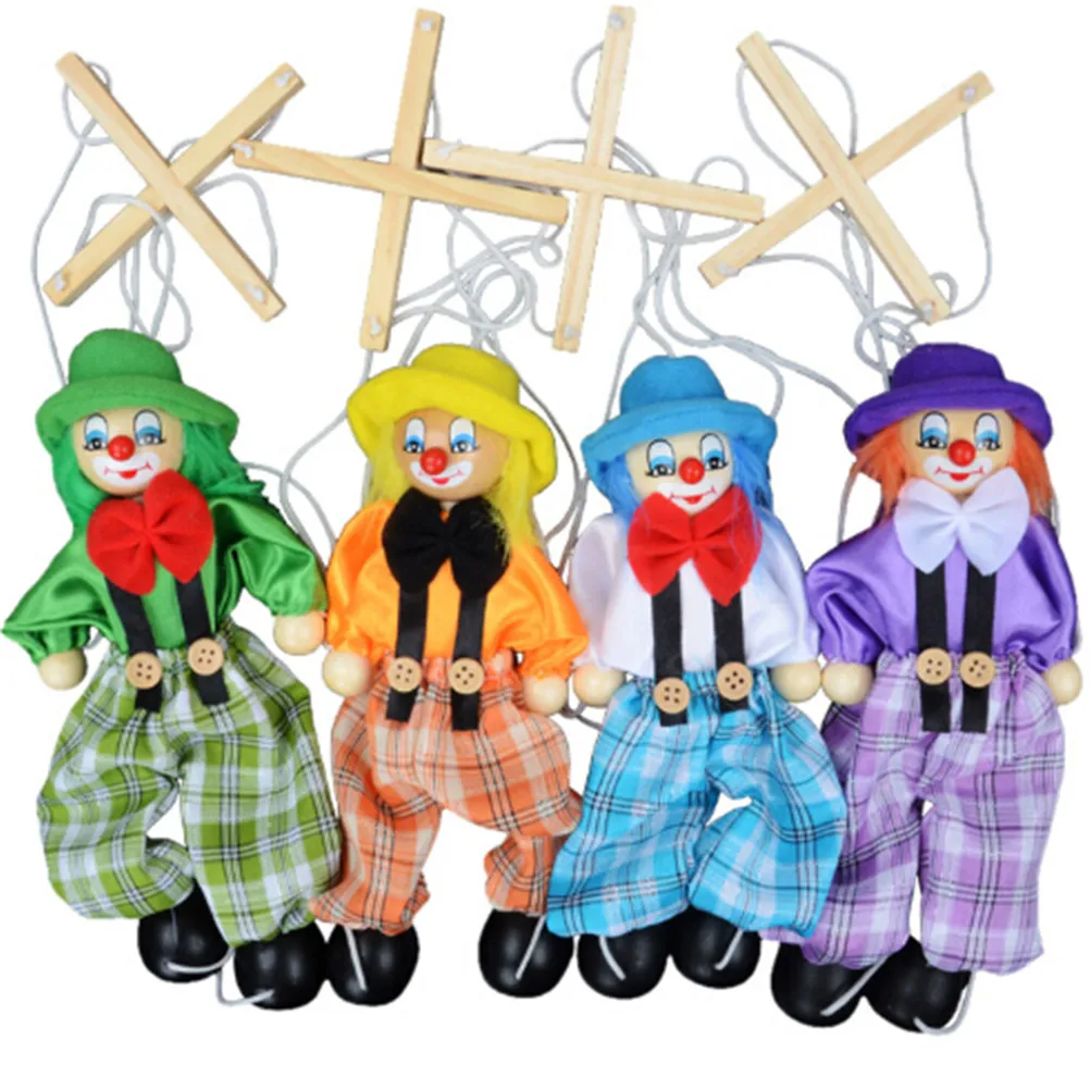 Hand Finger Puppen Clown Holz Marionette Spielzeug gemeinsame Aktivität Puppe Vintage lustige Traditionen klassisches Spielzeug 25cm Muppets Babys pielzeug