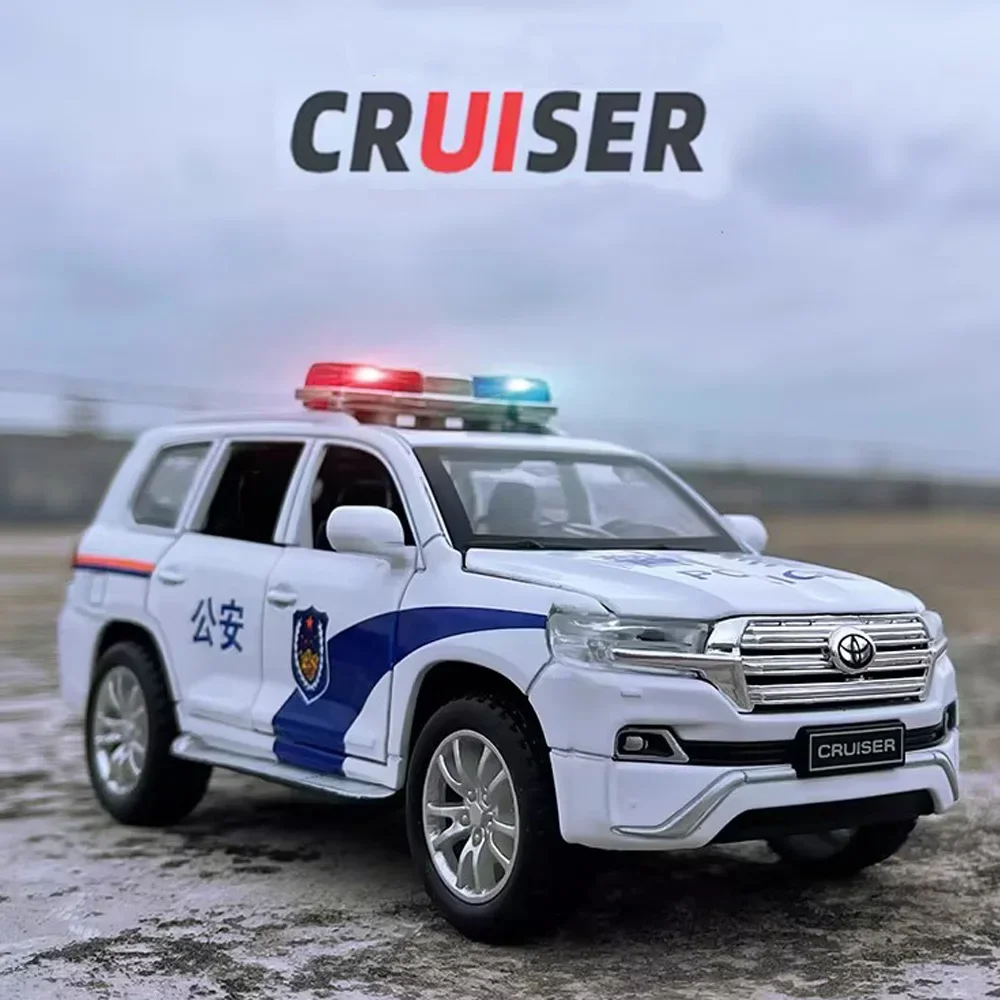 1:32 Toyota LAND CRUISER Police Cars Alloy Models Diecast Toy Rubber Tires 6 Doors Opened Pull Back Vehicles Toys Boys Gifts