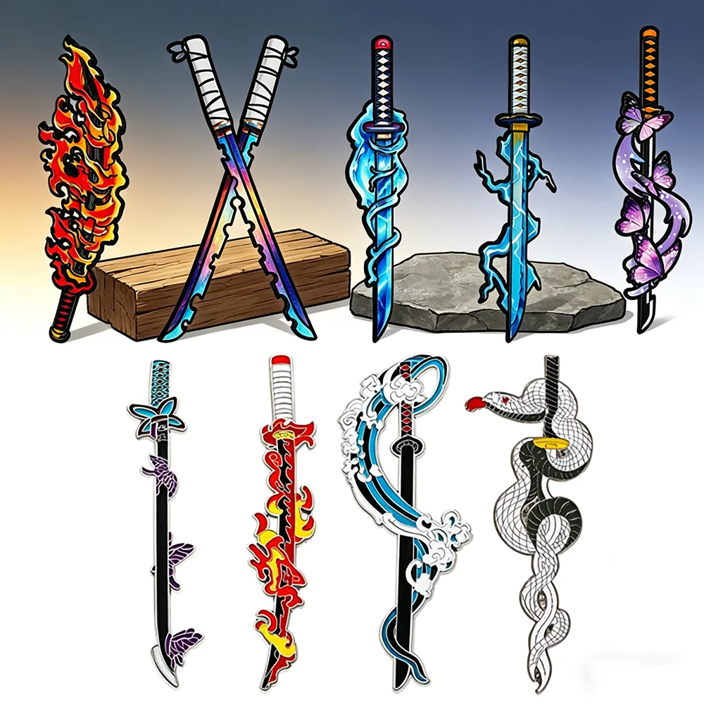 Demon Slayer Nichirin Sword Enamel Pin Set 4/5/9pcs Anime Katana Brooch Collection Tanjiro Zenitsu Inosuke Themed Lapel Pins - view 2