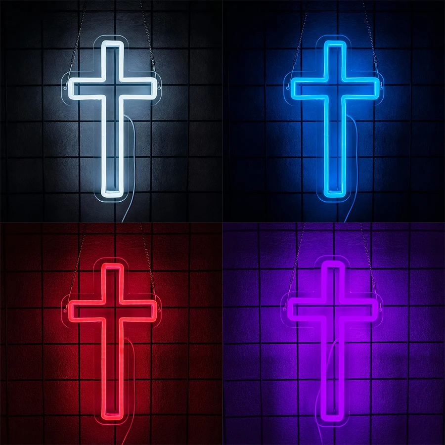 Enseignes au néon croix de jésus, appliques murales LED au néon, lampe artistique suspendue pour la maison, la chambre à coucher, décoration murale pour fête de mariage chrétien