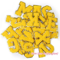 Yellow Letter Sequins Patches Towel Embroidered Alphabet Felt Chenille Iron on Patch for DIY Accessory Applique Glitter A-Z 8CM