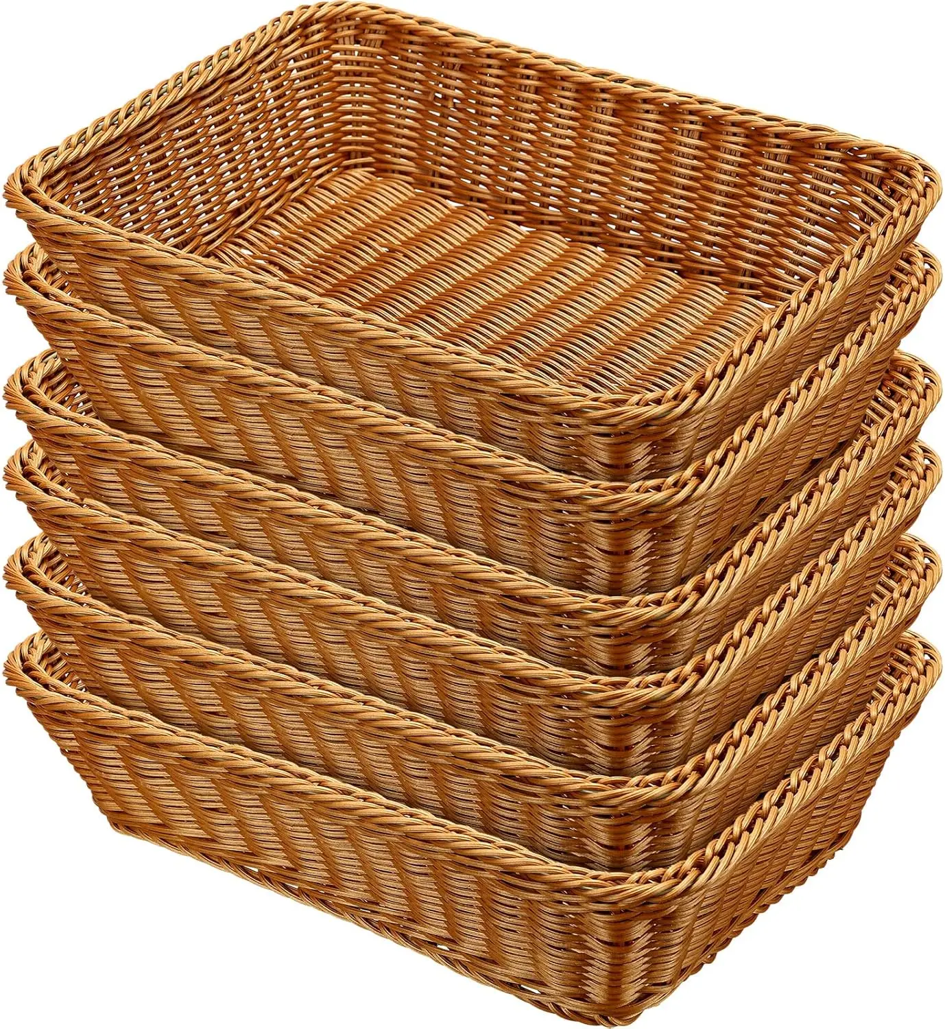 

6 Pack Woven Bread Baskets 15.8 Inch Rattan Serving Trays for Food Fruit Snacks Home Restaurant