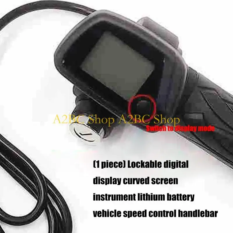 A2BC Ergonomic Rubber Throttle Handle Featuring Lockable Digital Speed Display Digital Speed for E Bike Conversion