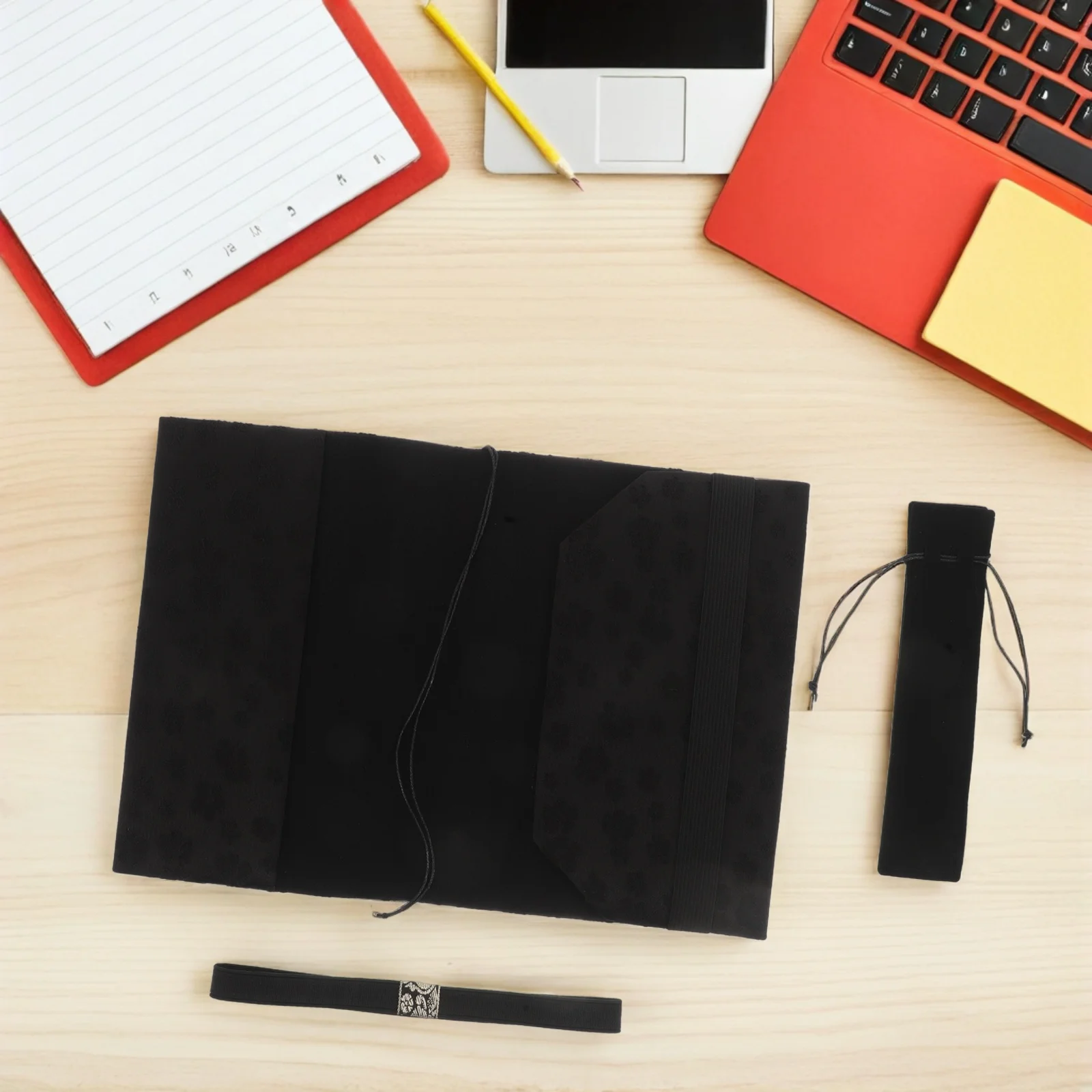 حافظة كتب من القماش مقاس A5 قابلة للغسل - غطاء حماية للكمبيوتر الدفتري من القماش الأسود لمجلة تكوين اليوميات - مقاوم للغبار وخفيف الوزن