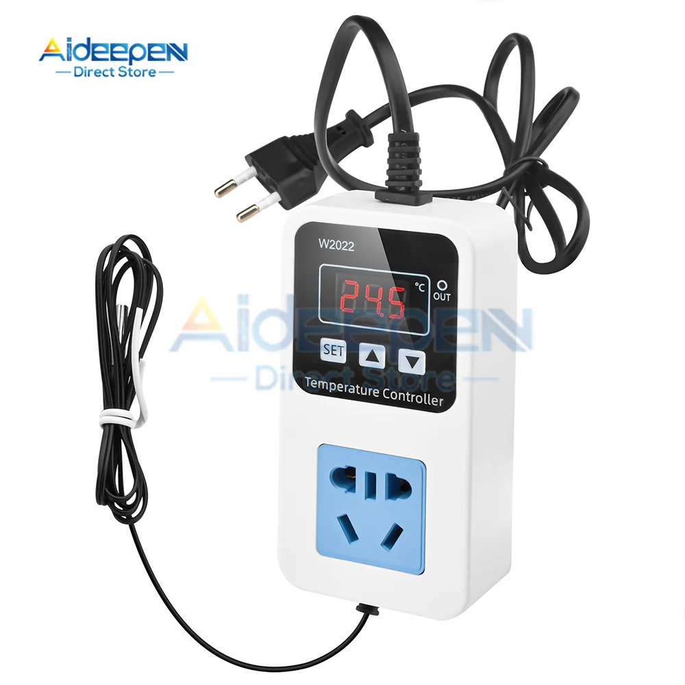 W2022 ترموستات 1500 واط شاشة LED رقمية ذكية متحكم في درجة الحرارة بالكمبيوتر الصغير AC110/220 فولت الولايات المتحدة/الاتحاد الأوروبي التوصيل الحرارة والباردة