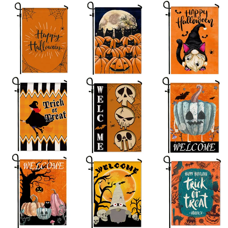 30X45CM Halloween Theme Garden Flag Halloween Decoration Linen Pumpkin Letter Skull Ghosts Garden Hanging Banner Yard Decor