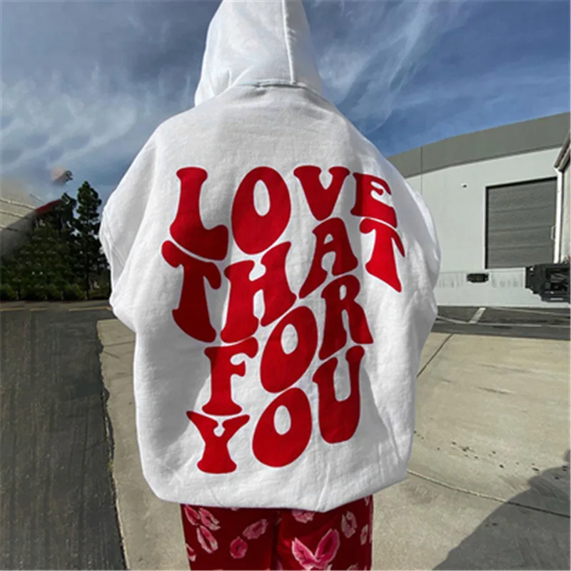 New autumn and winter American retro letter printed hooded loose casual unisex long sleeved pullover sweatshirt