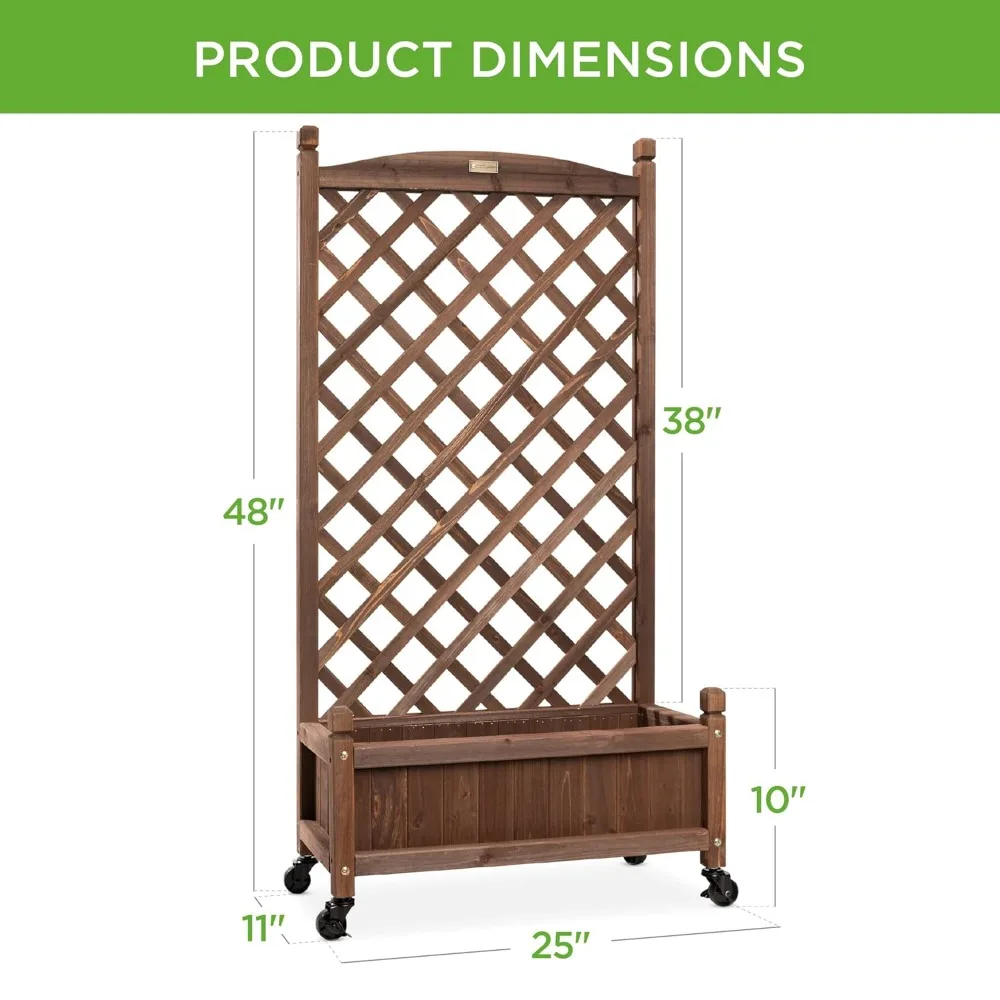 

48in Wood Planter Box & Diamond Lattice Trellis, Mobile Outdoor Raised Garden Bed, Customized