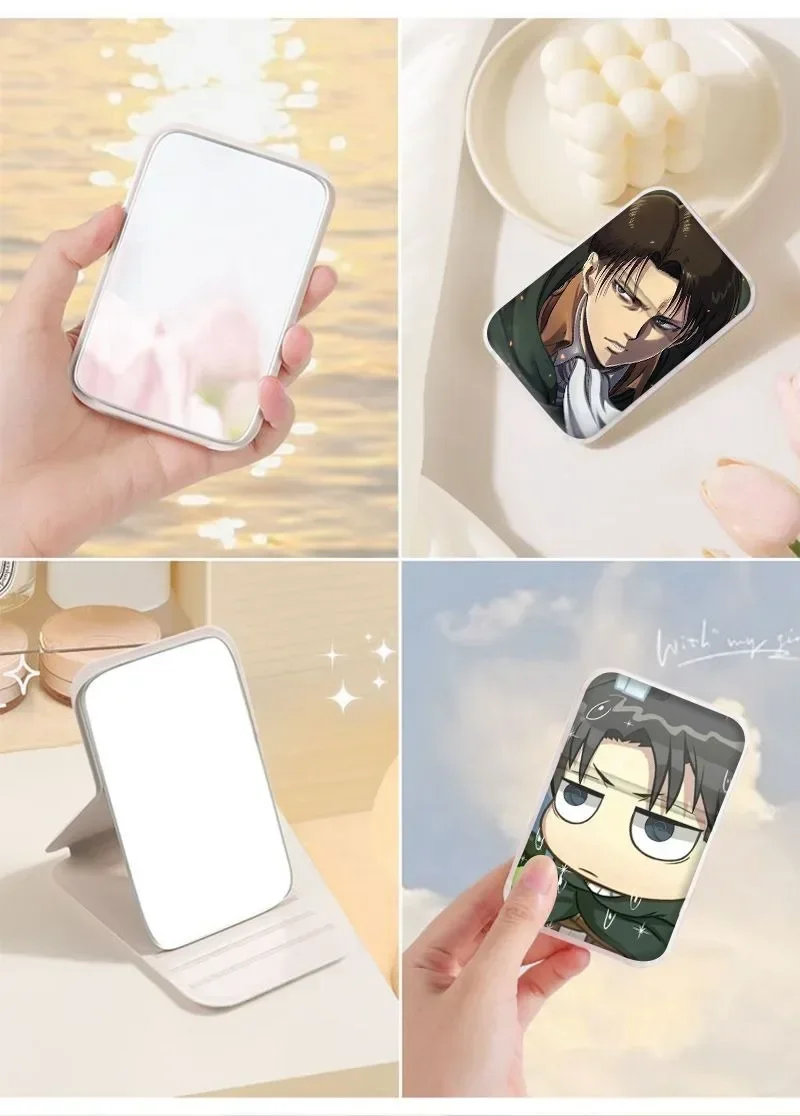 10×7cm Attack On Titan, Shingeki no kyojin, opvouwbare enkelzijdige make-upspiegel, anime schattig, draagbaar reizen, rechthoekig, meisjes kinderen