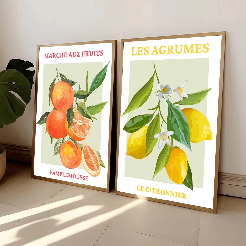 Fruit Market  Orange Peach Lemon Pear Cherry Wall Art Canvas Painting Nordic Poster Print Picture Kitchen Room Home Decor
