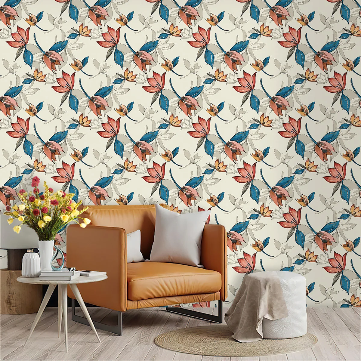 

Floral Self-adhesive PVC Wallpaper Flower Peel and Stick Living Room Wall Decor Retro Home Decorations Cabinet Sticker